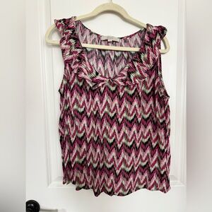 LOFT Zigzag Patterned Pink and Black Blouse